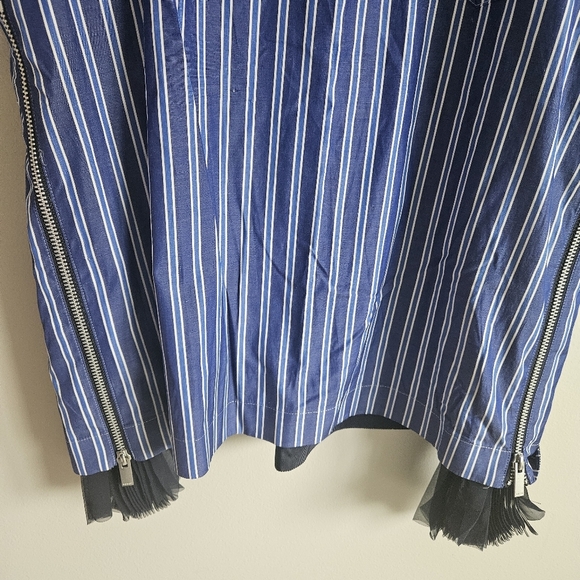 Sacai Blue Striped Cotton Pleated Detail Short Sleeve Blouse - Picture 4 of 12